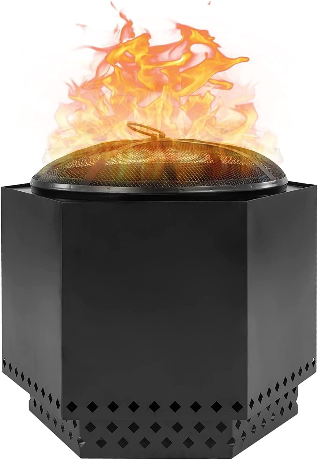 Dragonfire Portable Smokeless Firepit, Accessories Included: Grill, Base Stand, Carrying Case. Wood Pellet/Log Burning Outdoor Fire Pit. Stainless Steel, 22 Inch, Nesting Base for Compact Storage.
