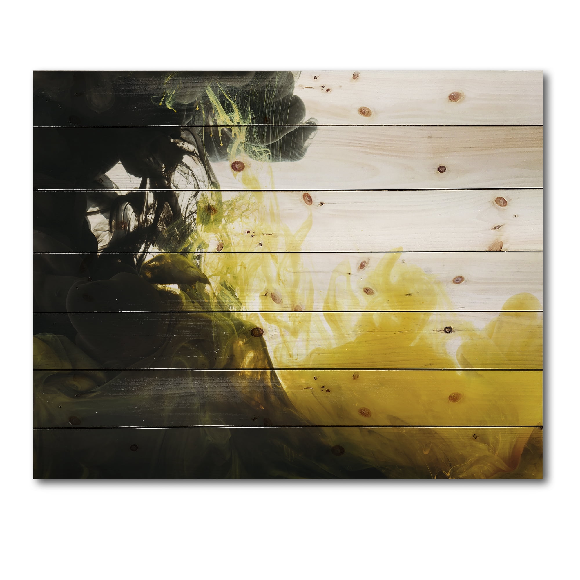 Designart 'Abstract Of Yellow Meeting Black' Modern Print on Natural Pine Wood