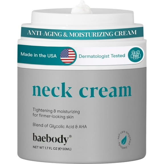 Baebody Neck Cream with AHAs, CoQ10, Glycolic Acid, Green Tea for Sagging Skin, Fine Lines, Wrinkles, 1.7 Fl oz