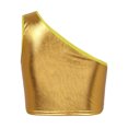 thumbnail image 2 of Sinleey Kids Girls Metallic Single Shoulder Crop Top Athletic Dance Sports Training Bra Tanks Gold 130-140, 2 of 6