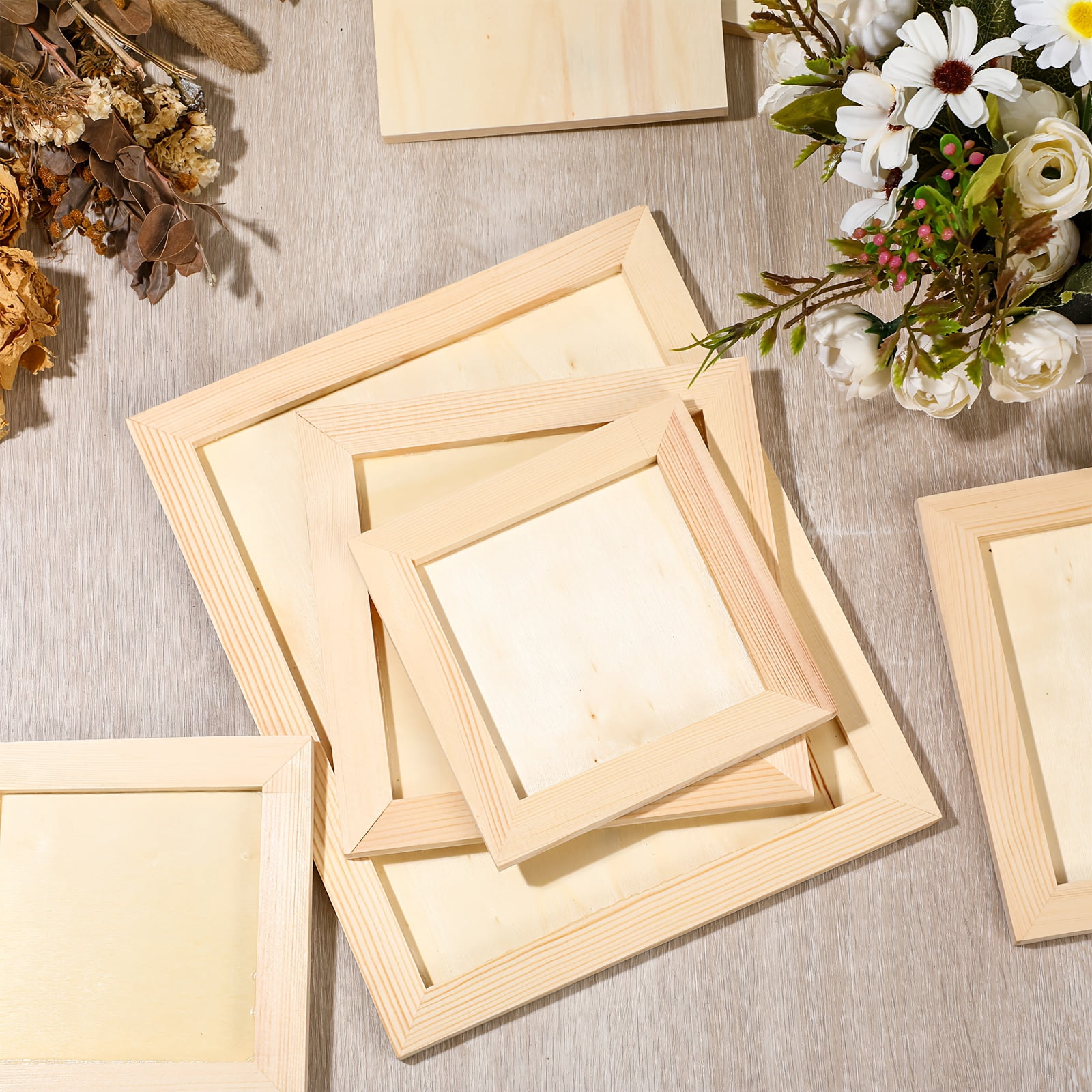 12 Pcs Unfinished Wood Canvas Boards for Painting, Wood Canvas Panels, Blank Wood Canvas Panels for Crafts, AArt Supplies, Wall Decor and DIY Projects, 9x7.5Inch/6x6Inch/4.7x4.7Inch