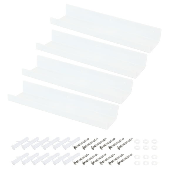 4 Pack Acrylic Shelves for Wall, 15 Inch White Floating Shelves Wall Mount