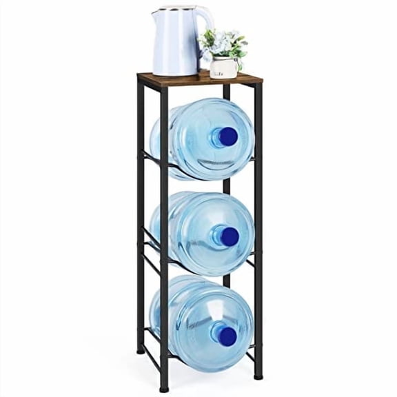 3-Tier Water Bottle Holder Organizer 5 Gallon Jug Stand with Shelves,  for Kitchen Living Room Office Water Bottle Dispenser Stand, Brown