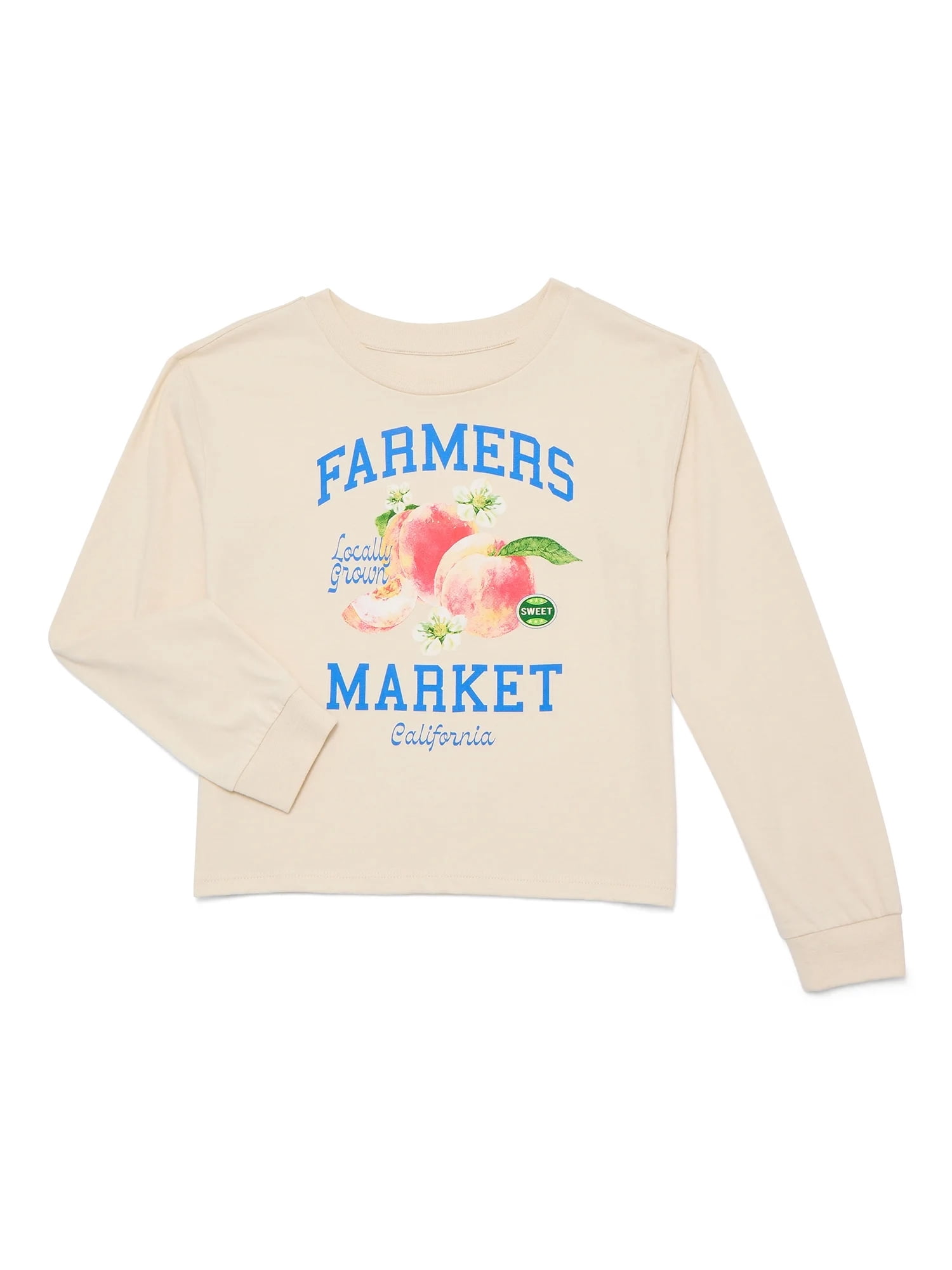 Wonder Nation Girls Farmers Market Long Sleeve Graphic Tee, Sizes 4-16 & Plus