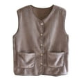thumbnail image 2 of Bovxnpu Women's Fleece Vest Home Clothes Warm Sleeveless Jacket Lightweight Coats with Pockets Fall Outerwear Women's Winter Solid Color Fleece Lined Button Front Sleeveless Vest Warm Homewear, 2 of 3
