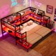 thumbnail image 2 of Cama de juego de tamaño doble con escritorio integrado y luz led, marco de cama de madera moderno con 3 cajones de almacenamiento y estación de carga incorporada, 2 of 5