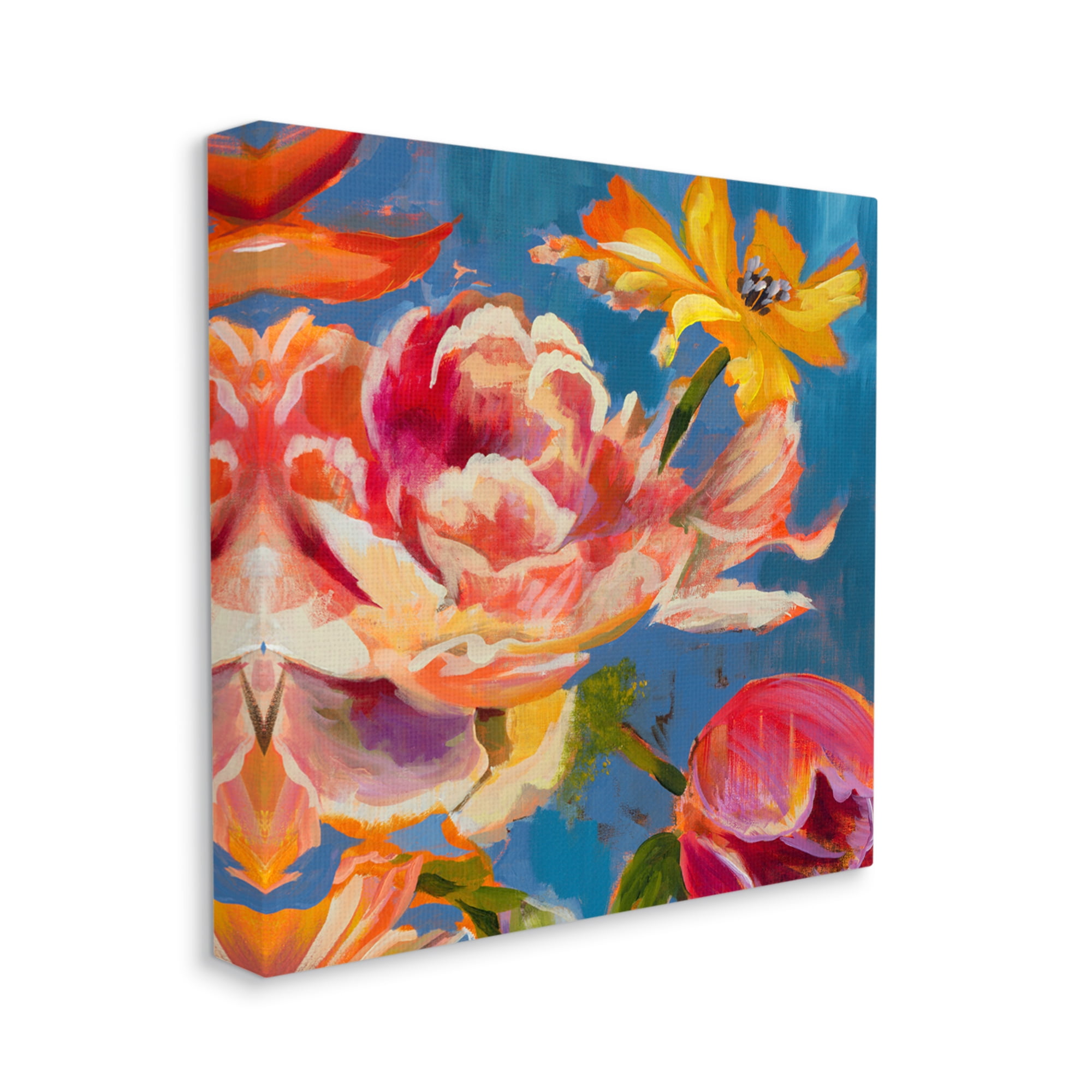 Stupell Industries Vivid Peonies on Blue Botanical & Floral Painting Gallery Wrapped Canvas Print Wall Art, 30 x 30
