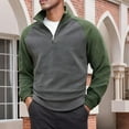 thumbnail image 2 of KHONTS Men's Quarter Sweatshirt Zip Quilted Long Sleeve Tee Stand Collar Color Block Pullover Tops Army Green XXL, 2 of 9