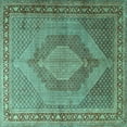 thumbnail image 1 of Ahgly Company Machine Washable Indoor Square Medallion Turquoise Blue Traditional Area Rugs, 3' Square, 1 of 4