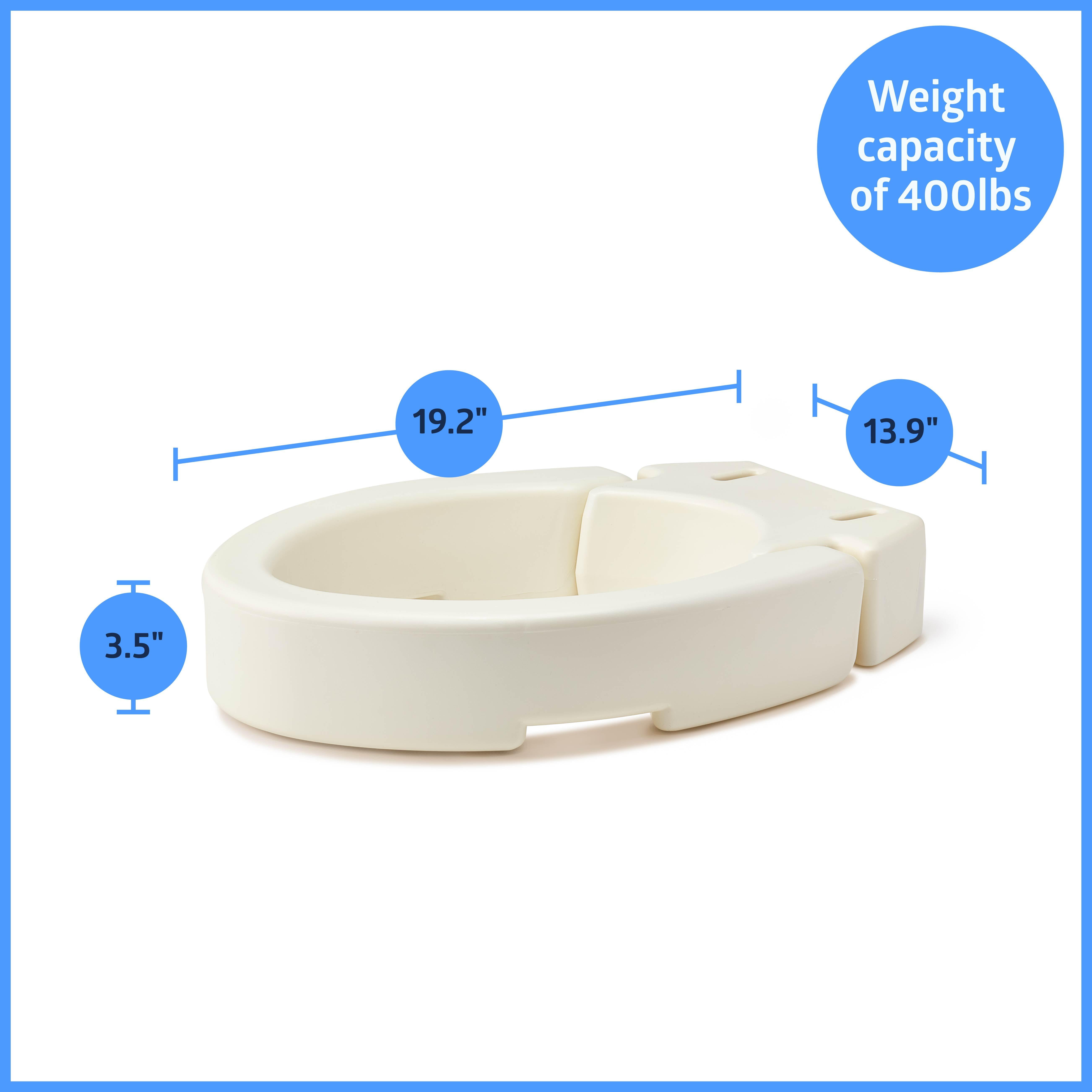 Medline Elongated Toilet Seat Riser for Seniors, Hinged, Fits Most Toilets, 400 lb Weight Capacity, White