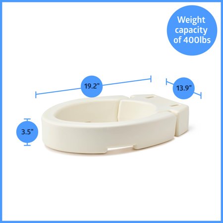 Medline Elongated Toilet Seat Riser for Seniors, Hinged, Fits Most Toilets, 400 lb Weight Capacity, White