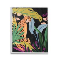 Stupell Industries Jungle Leaves & Cheetah Animals & Insects Painting White Framed Art Print Wall Art, 16 x 20