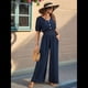 thumbnail image 5 of Mono de Mujer de Corta con Cuello en V, Elegante, Informal, con Pierna y Pantalones. Azul Oscuro S, 5 of 10