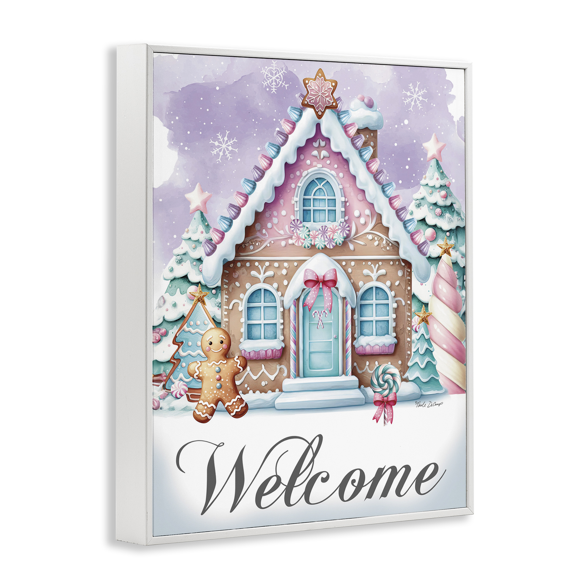 Stupell Industries Welcome Gingerbread House Holiday Painting White Framed Art Print Wall Art, 11 x 14