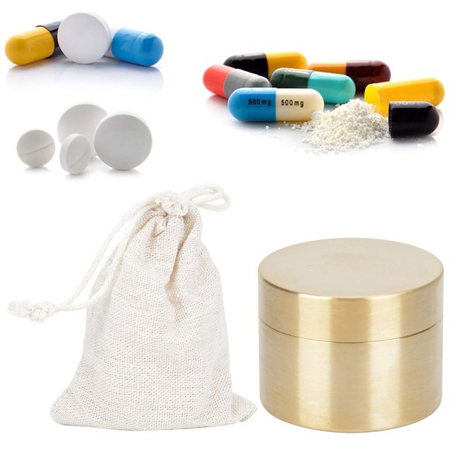 Boîte en Laiton Ronde Étanche pour Extérieur Boîte de Rangement en Métal Scellée Anti-Poussière pour Pilules Feuilles de Thé Bijoux