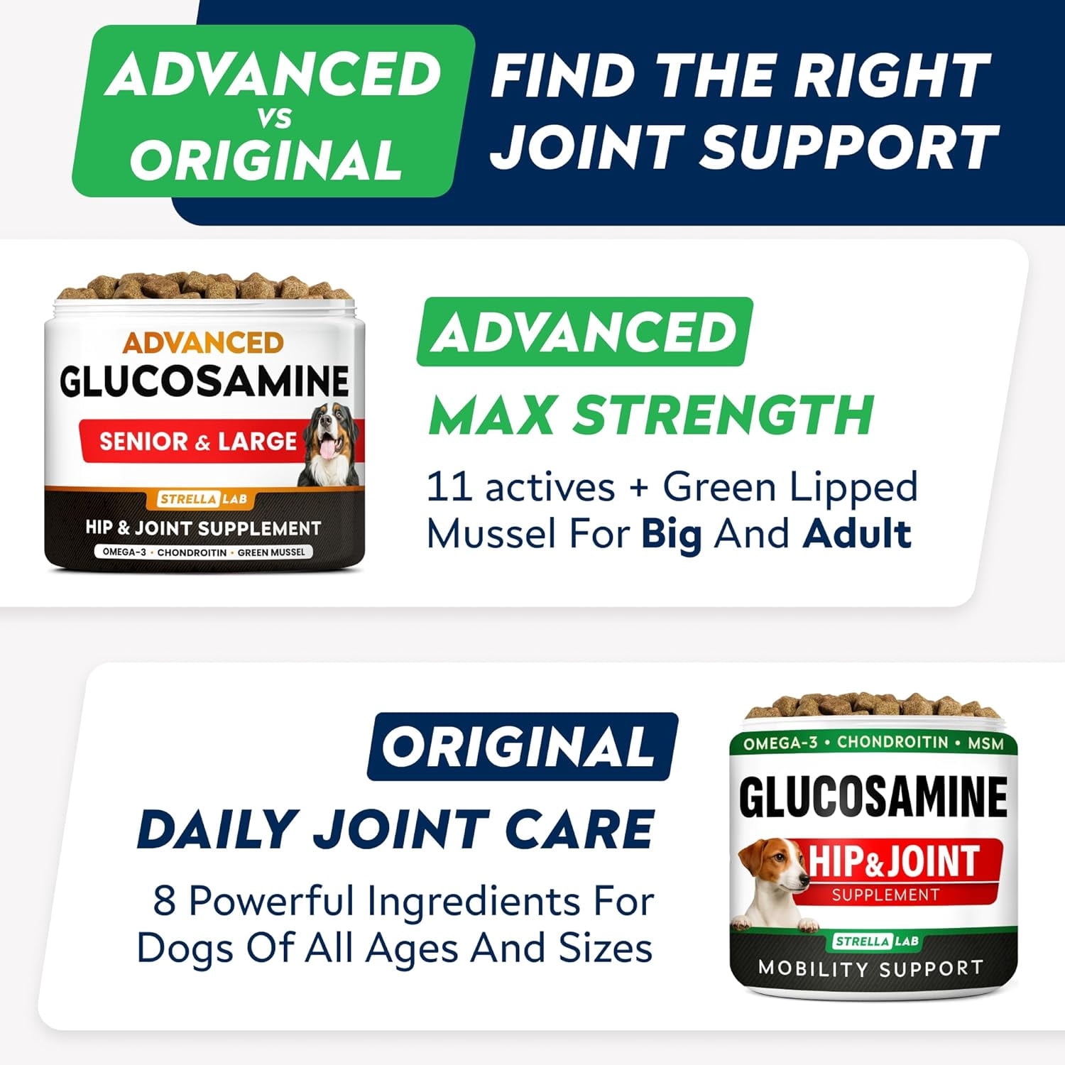 Advanced Glucosamine Chondroitin Joint Supplement for Dogs - Hip & Joint Pain Relief Pills - Green Lipped Mussel & Collagen - Large & Small Breed - Senior Dogs Joint Health - Bacon Flavor - 120Ct