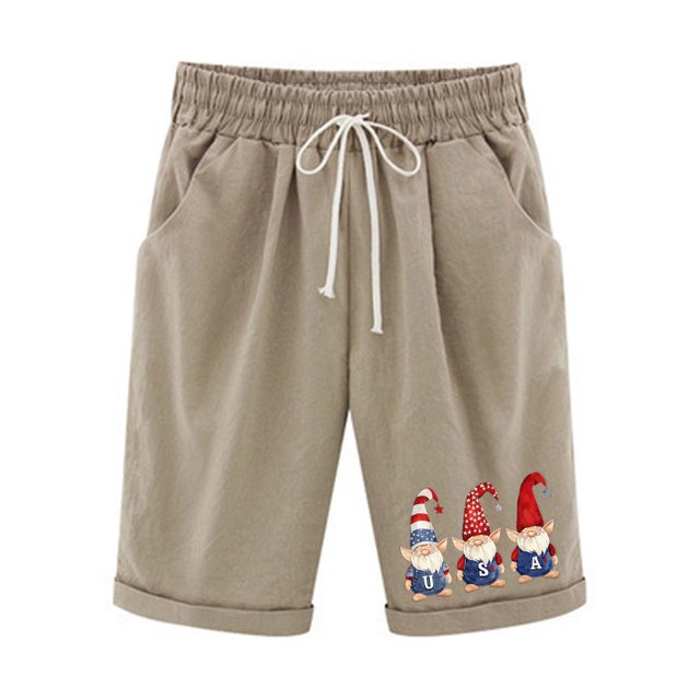 COM1950s Pantalons Décontractés pour Femmes, Shorts avec Poches pour Femmes, Taille Élastique Imprimée pour Femmes avec Poches Décontractées Demi-Shorts, Shorts Décontractés pour Femmes, Shorts Décontractés pour Femmes