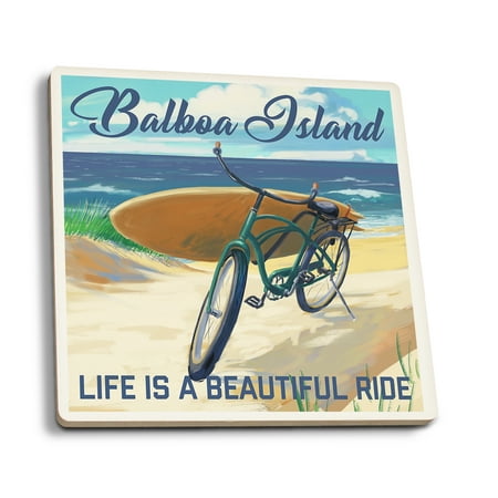 

Balboa Island California Beach Cruiser on Beach Life is a Beautiful Ride (Absorbent Ceramic Coasters Set of 4 Matching Images Cork Back Kitchen Table Decor)