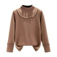 thumbnail image 4 of Lenpel Women's Thermal Shirts Long Sleeve Mock Neck Ruffle Trim Fleece Warm Base Layer Tops Fall Winter Basic Undershirts(Coffee,Medium), 4 of 7
