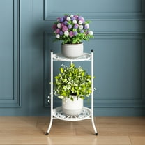 Double Layer Iron Plant Stand with Tray | 50x30x24cm Metal Flower Pot Rack | Indoor Outdoor Balcony Garden Display for Potted Plants