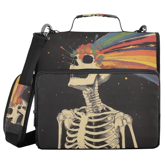 FORMRS Zipper Binder with Shoulder Strap 2-inch Ring 500 Sheet Capacity File Bag, Black Skeleton