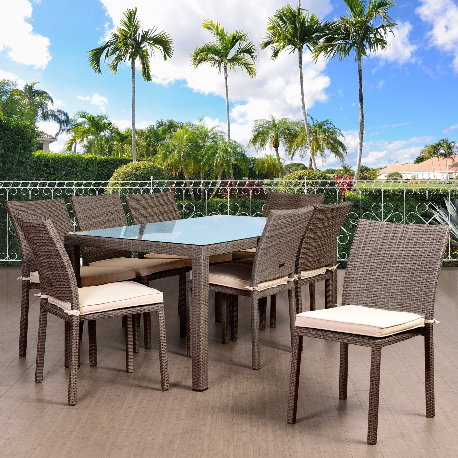 Atlantic Liberty Wicker 9 Piece Rectangular Patio Dining Set with Side