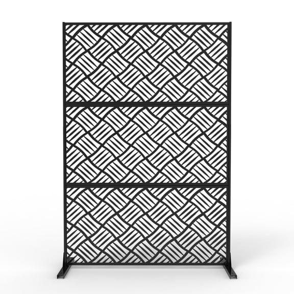 72" Metal Privacy Screen 3 Panels, Freestanding Outdoor Fence with Stand for Patio Garden, Black