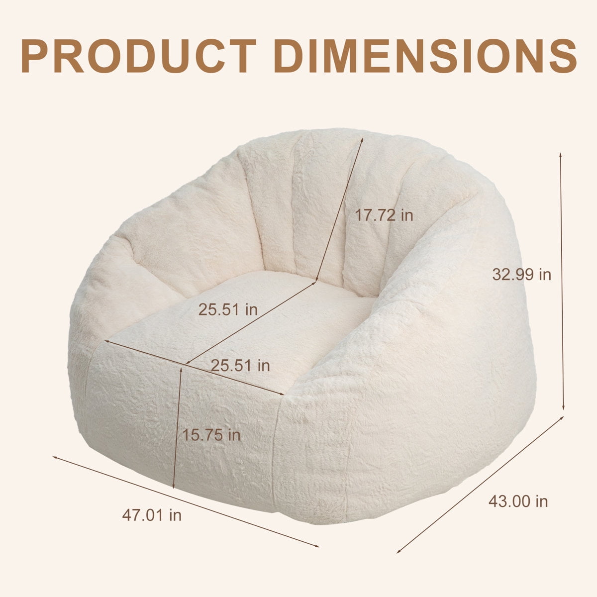 Ebenchico 3.9ft Bean Bag Chair for Adults Teens Kids, Shell Shape Faux Fur Beanbag Chairs, Memory Foam Filled Floor Chair for Reading, Gaming, Relaxing(White)