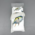 thumbnail image 1 of Fish Duvet Cover Set, Yellowfin Tuna Realistically Illustrated Shadows and Water Details on Fins, Bedding Set with Shams and Fitted Sheet, 3 Sizes, by Ambesonne, 1 of 3