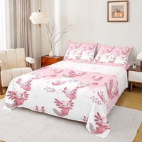 Feelyou Cute Pink Axolotl Bed Sheets for Kids, Cute Octopus Sealife King Sheets, Dreamy Ocean Coral Sheet Set, Microfiber Bedroom Decor, 4 Pieces