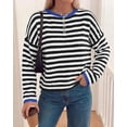 thumbnail image 5 of BTFBM Women's Lightweight Oversized Striped Sweater | Soft Knit Cozy Sweaters, Crew Neck Long Sleeve Pullover, y2k Color Block, Casual Holiday Outfits, Winter Fall Clothes, 5 of 8