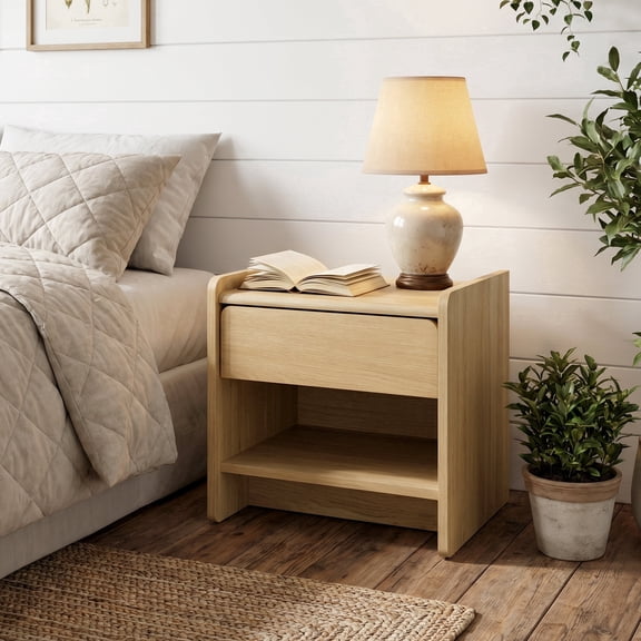 Langford Home 19" Hazel Oak Wood Nightstand with Drawer & Shelf