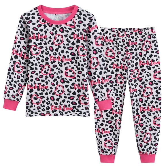 DDSOL Toddler Girls Pajamas Valentines Day Long Sleeves Leopard Sleepwear 2-Piece 4T