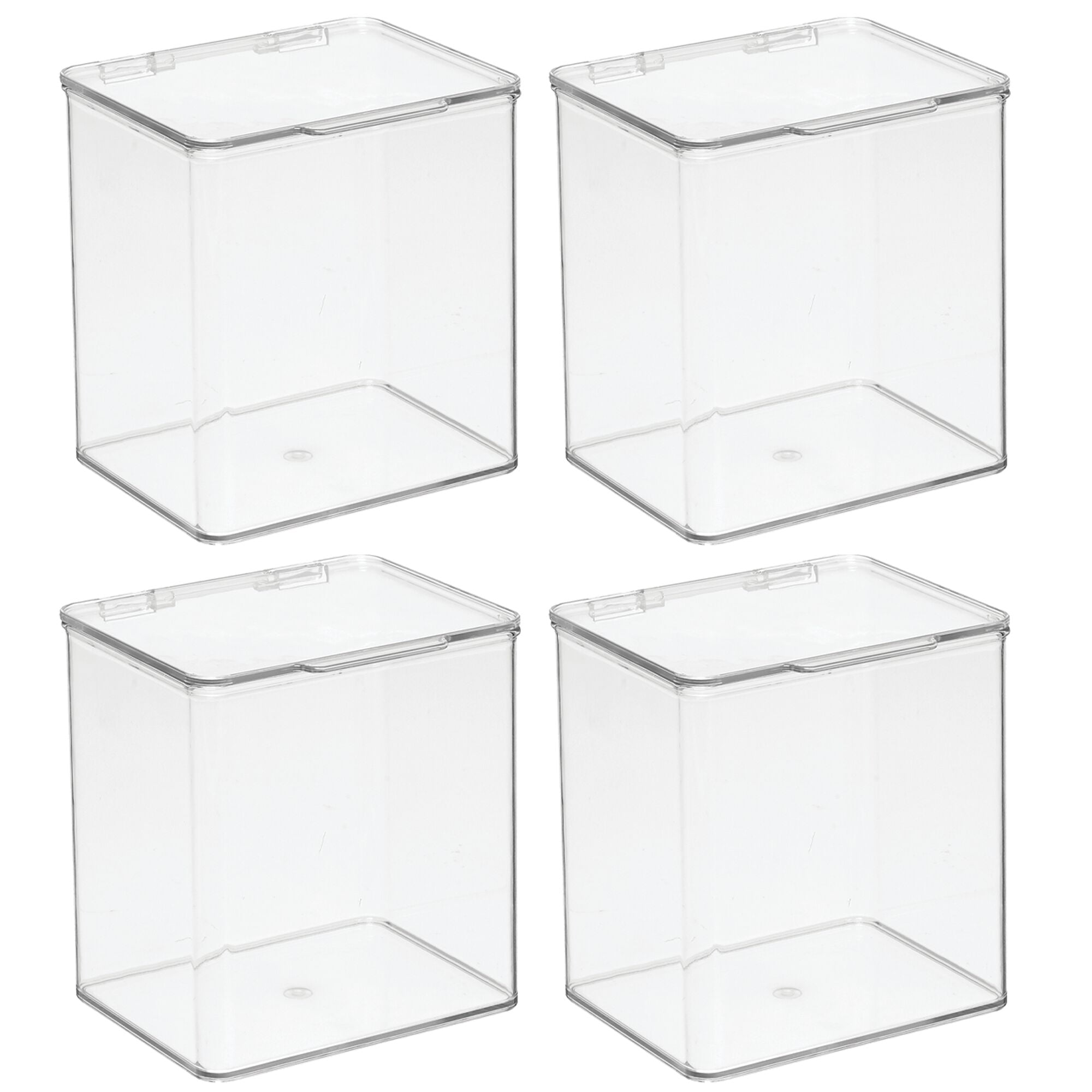 mDesign Plastic Desk Organizer Bin Box, Hinge Lid for Home Office, 4 Pack, Clear