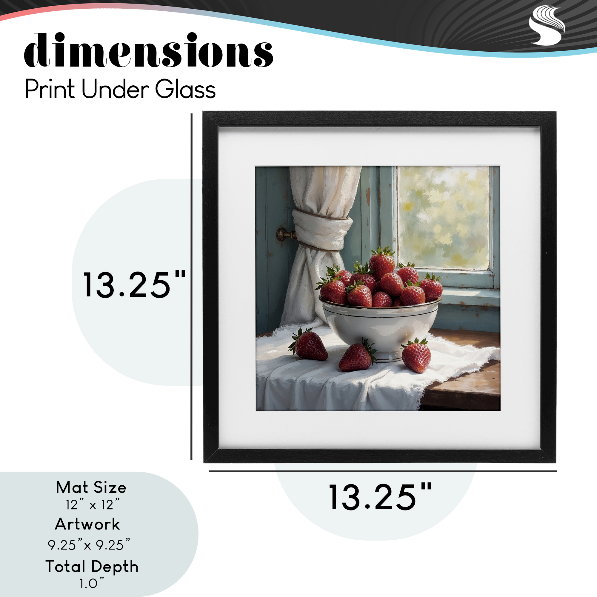 Strawberry Harvest in Window Black Framed Print Under Glass, design by Lettered and Lined