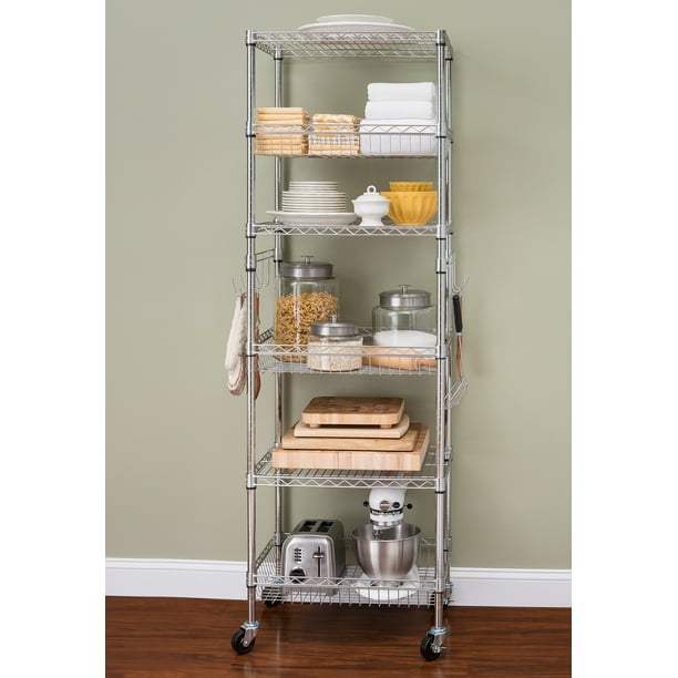Steel Wire Shelving Tower With Casters, Shelf Liner For Wire Shelving
