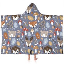 Cute Hedgehogs and Forest Animals Pattern Hooded Bath Towel，60"x35" for Ages 3 To 12 Kids, Quick Dry Lightweight Soft Microfiber Hood Beach Towel Cover Up for Kids