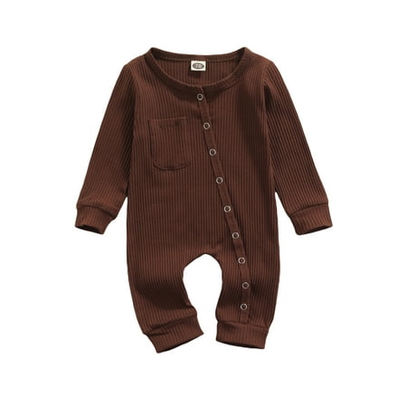 

Binpure Baby Solid Color Bodysuit Off-center Button Long Sleeve Round Neck Romper