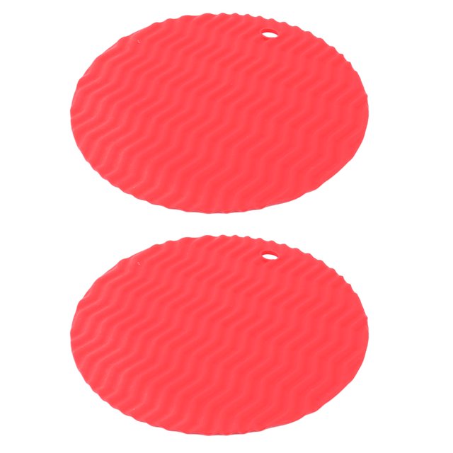 Plato de tazón redondo de silicona con diseño de ola antideslizante, resistente al calor, rojo, 2 piezas