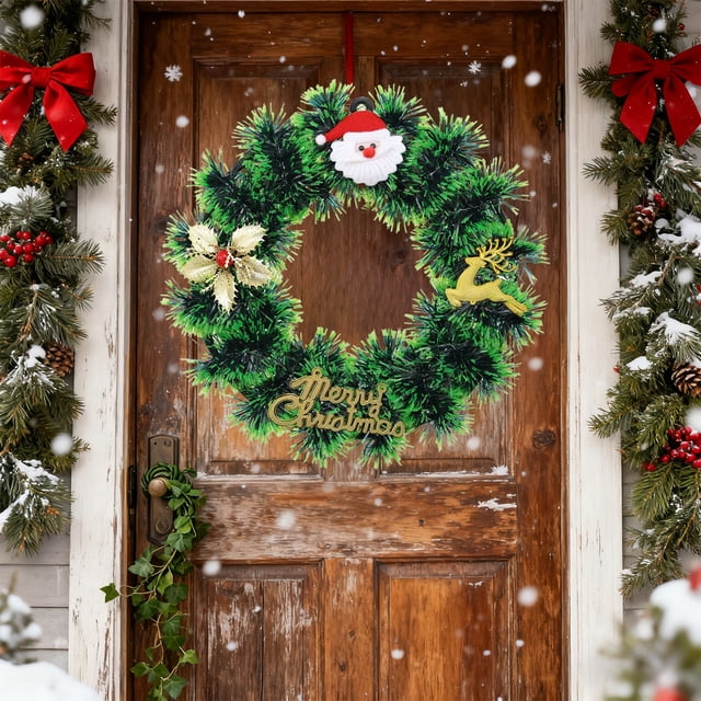 ZENGHUIJ Artificial Winter Wreath Christmas Wreath Artificial Hanging Wreath Suitable For Front Door Fireplace Stair Railing Christmas Party Decoration