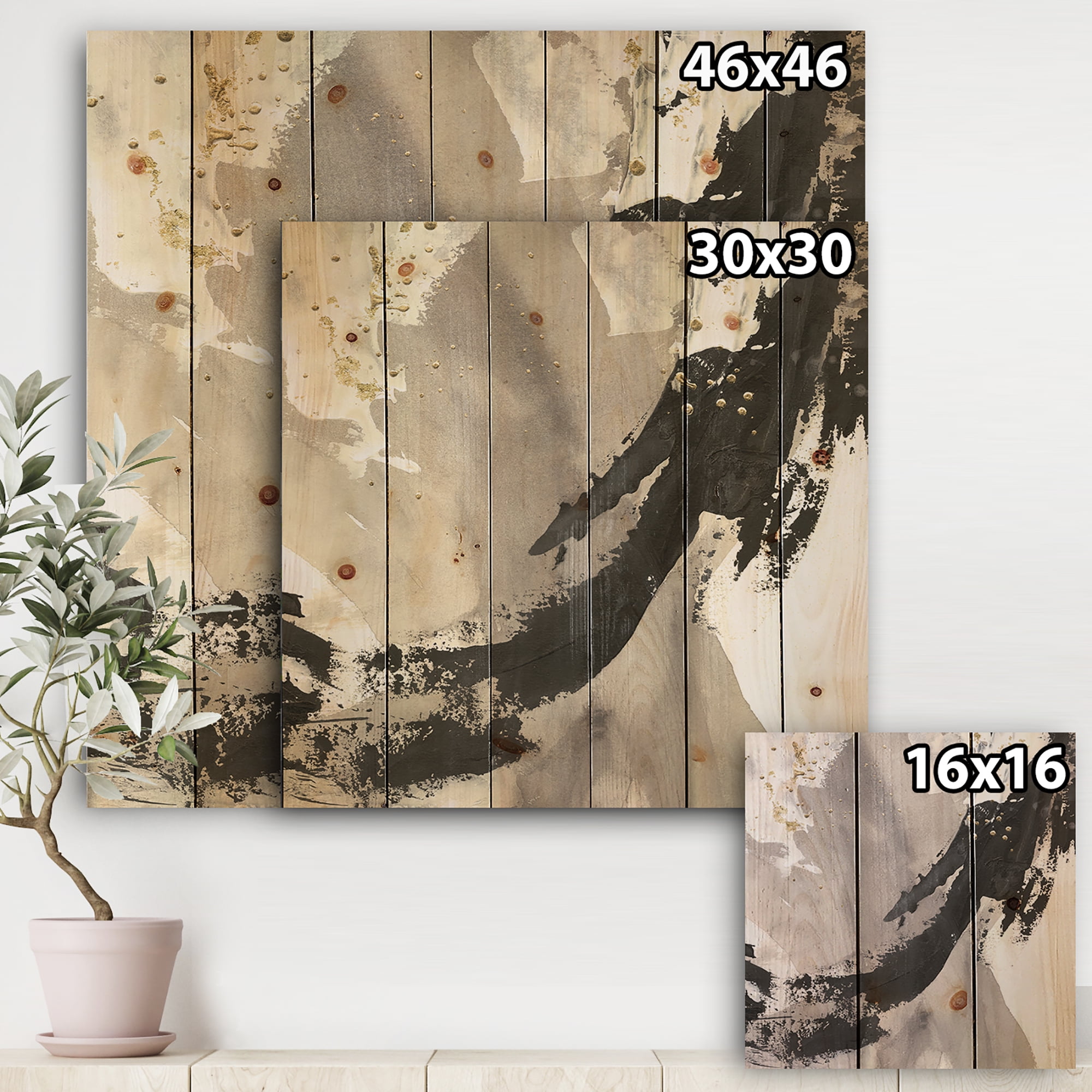 Designart 'Glam Fractal Arcs III' Transitional Print on Natural Pine Wood