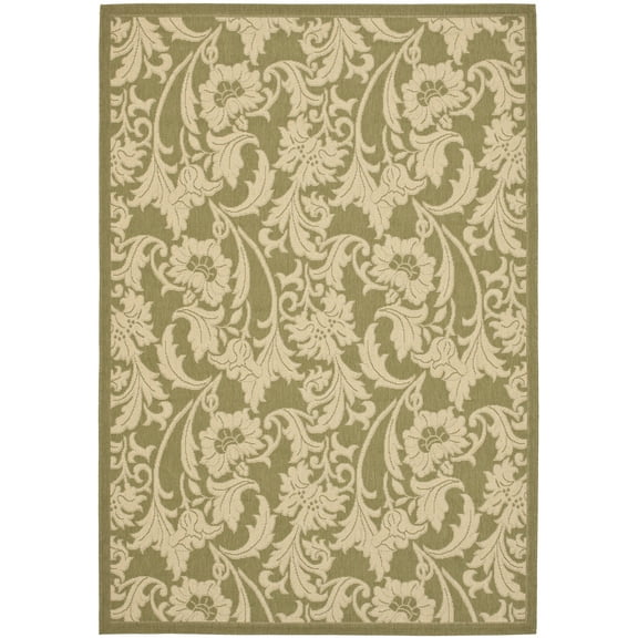 SAFAVIEH Courtyard Aubrey Floral Indoor/Outdoor Area Rug, Green/Creme, 2'7" x 5'