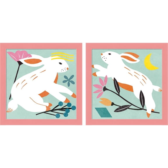 Great Art Now Easter Bunnies by Melissa Wang, 2 Piece Framed Art Set Each 14"W x 14"H