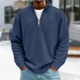 thumbnail image 4 of Men's Big & Tall Quarter Zip Pullover, Mock Neck Ribbed Texture Sweatshirt, Long Sleeve Lightweight Casual Shirt, Solid Color Athletic Top for Daily Wear Navy XXL, 4 of 4