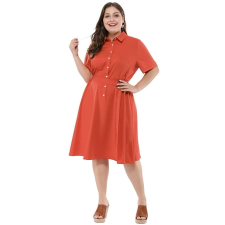 Women s Plus  Size  Retro Solid Button Down Flared Shirt  
