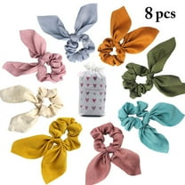 8PCS Hair Elastic Scrunchies Bunny Ear Hair Ties Satin Silk Bowknot Ponytail Holder with Gift Bag for Women Girls