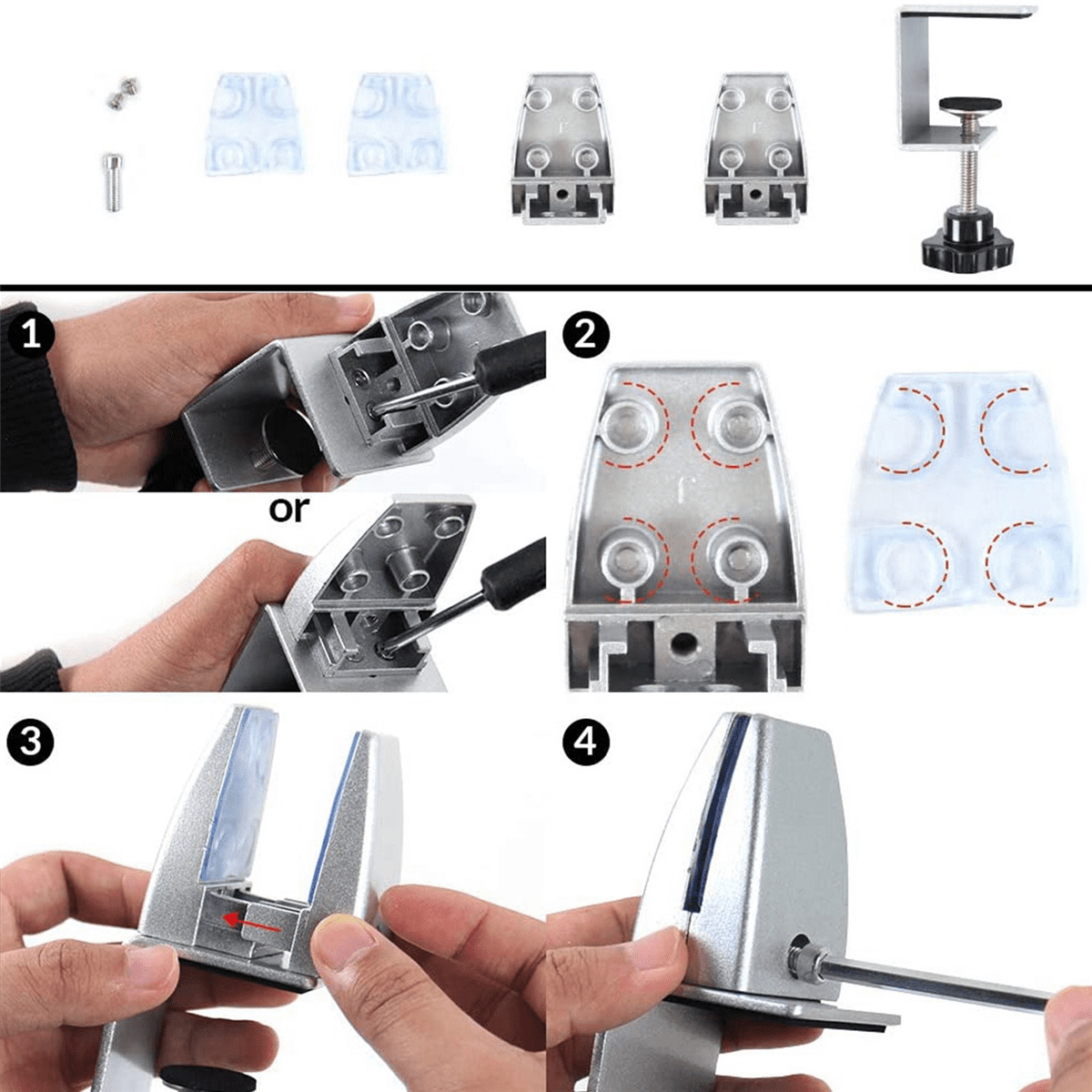 12 Pcs Office Desk Divider Clamp Privacy Screen Clip Holder Bracket Screen Baffle Clamp Partition for Table Clamp Silver