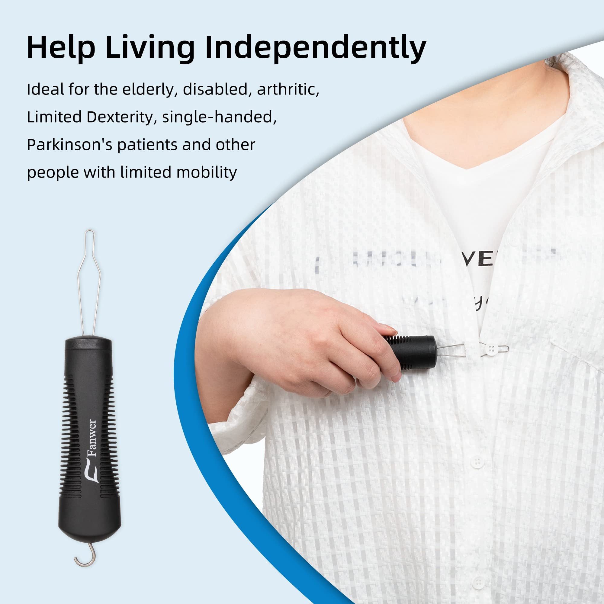 Button Hook & Zipper Pull, Assist, Helper Device, Dress Clothes Tool,  Button Shirts Aid, One Hand, Disability, Handicapped and Seniors by Dr.