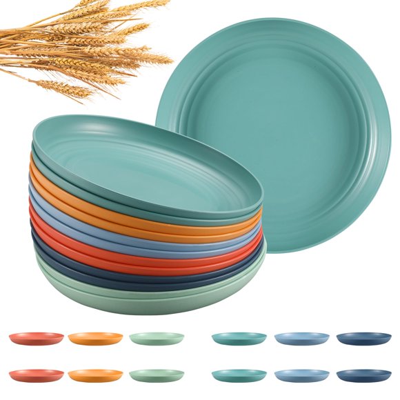 Platos llanos HEYCOME de 25 cm de paja de trigo, set de 12 piezas