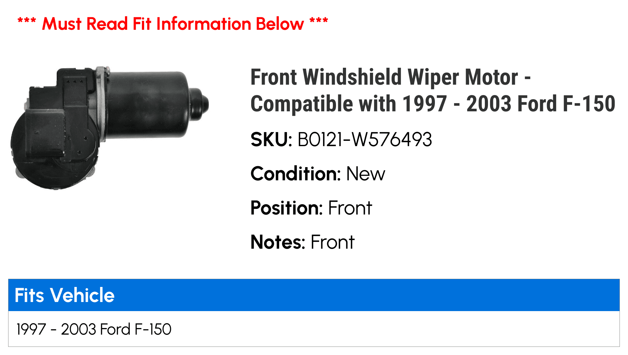 A-Premium Front Windshield Wiper Motor – Compatible With Ford